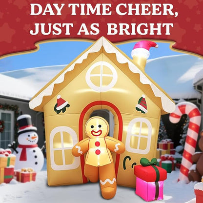 GARIG 6FT Christmas Inflatables The Runaway Gingerbread Man Outdoor Decorations, Christmas Blow Up Yard Decorations with Built-in LEDs for Xmax Outdoor Party, Yard, Garden