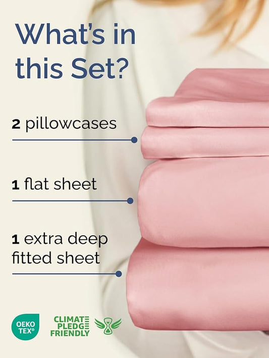 Extra Deep Twin XL Sheet Set - 4 Piece Breathable and Cooling Sheets - Hotel Luxury Bed Sheets Set - Easy Fit - Soft, Wrinkle Free and Comfy Sheets Set - Baby Pink Sheet Set with Extra Deep Pockets