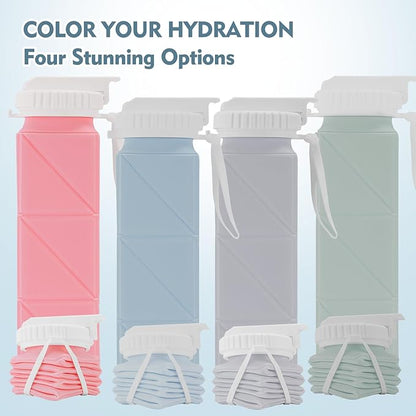 20 oz Water Bottle Collapsible | BPA Free Leakproof Lightweight Foldable Silicon Water Bottles | Twistable Water Cup | for Travel Gym Hiking Outdoor Camping Running Cycling Sports (Blue)