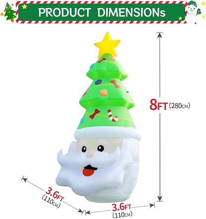 DomKom 8FT Christmas Inflatable Santa Claus and Tree Decoration, Built-in LED Lights Blow Up for Party Lawn Holiday Winter Outdoor Decor