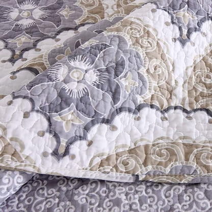 mixinni Mandala Bedspread Quilt Sets 100% Cotton 3-Piece Blue Grey Reversible Lightweight Coverlet Set with Shams for All-Season-(3pcs, Queen Size)