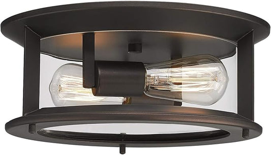 Emliviar Ceiling Light Fixture 12 Inch, Farmhouse Flush Mount Ceiling Light with Clear Glass in Oil Rubbed Bronze Finish, YE19108-F1 ORB