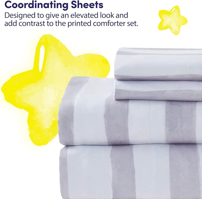 Kids Bedding Set Bed in a Bag for Boys and Girls Toddlers Printed Sheet Set and Comforter , Twin, Trucks
