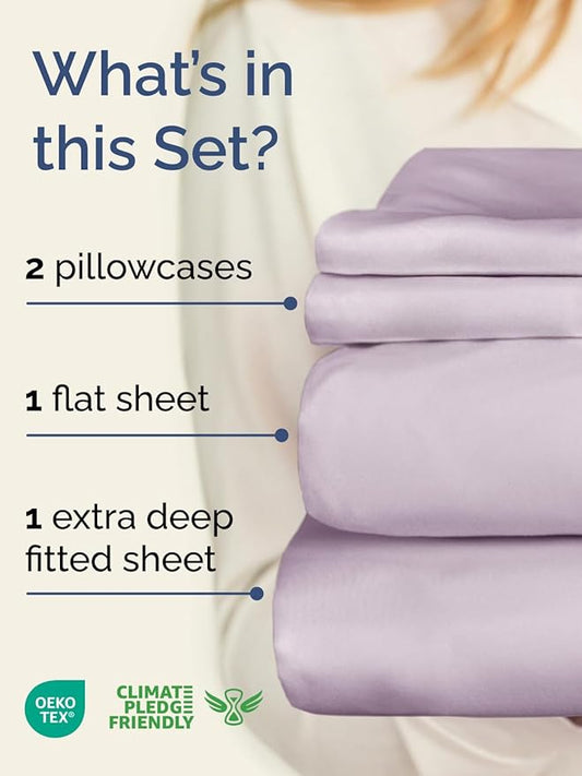 Extra Deep Twin XL Sheet Set - 4 Piece Breathable & Cooling Sheets - Hotel Luxury Bed Sheets Set - Easy Fit - Soft, Wrinkle Free & Comfy Sheets Set - Light Lavender Sheet Set with Extra Deep Pockets