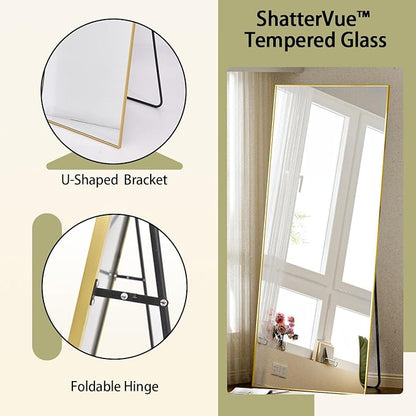 BEAUTYPEAK Full Length Mirror, 71"x26" Standing Hanging or Leaning Against Wall Floor Mirrors Body Dressing Wall-Mounted for Living Room, Bedroom with Aluminum Alloy Thin Frame, Gold