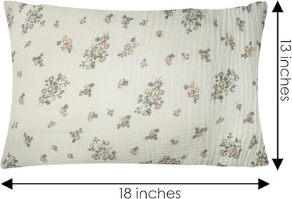 Organic Cotton Muslin Mini Pillowcases with Envelope Design,2 Pack Ultra Breathable Kids Toddler Pillowcases for Boys and Girls- 13 x 18 inches (Purple Flower)