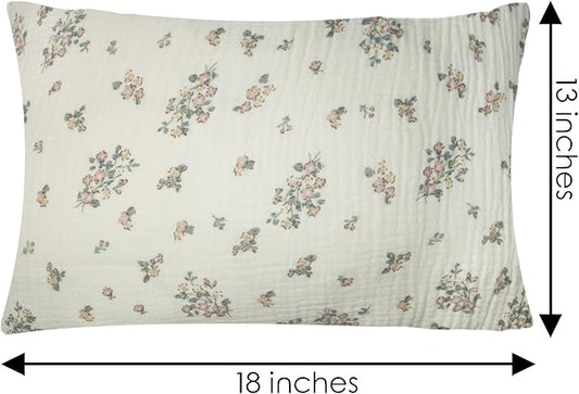 Organic Cotton Muslin Mini Pillowcases with Envelope Design,2 Pack Ultra Breathable Kids Toddler Pillowcases for Boys and Girls- 13 x 18 inches (Purple Flower)