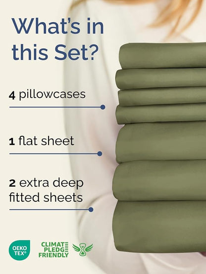 Extra Deep Split King Sheet Set - 7 Piece Breathable & Cooling Sheets - Hotel Luxury Bed Sheets Set - Easy Fit - Soft, Wrinkle Free & Comfy Sheets Set - Sage Green Sheet Set with Extra Deep Pockets