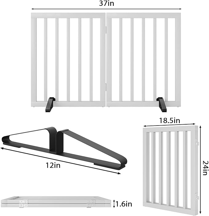 Freestanding Wooden Dog Gate 2 Panel, Foldable Dog Gate for Stairs, Pet Gates for Doorways House, 24-inch Tall Pet Gate