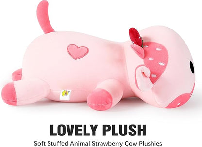 Onsoyours Cute Cow Plushie, Soft Stuffed Strawberry Cow Squishy Plush Animal Toy Pillow for Kids (Strawberry Cow, 9")