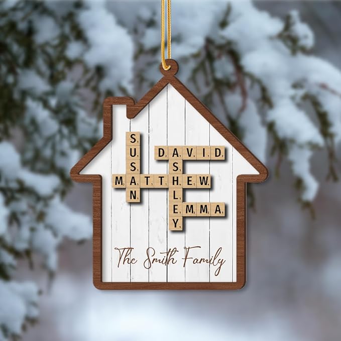 Custom Family Crossword Ornament, Wooden Ornaments for Christmas Tree, Custom Grandkids Crossword Art, Custom Christmas Ornament, Personalized Ornaments for Christmas