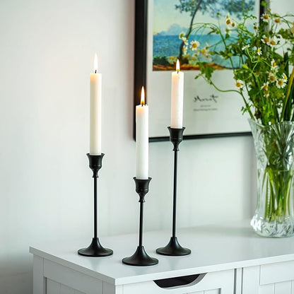 Nuptio 3 Pcs Black Candlestick Holders Taper Candles Holder Candle Stick Holder for Dining Table, Candle Holders for Tapered Candles, Decorative Centerpiece for Wedding Christmas Party Housewarming