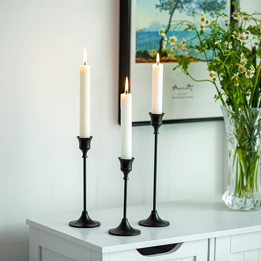 Nuptio 3 Pcs Black Candlestick Holders Taper Candles Holder Candle Stick Holder for Dining Table, Candle Holders for Tapered Candles, Decorative Centerpiece for Wedding Christmas Party Housewarming