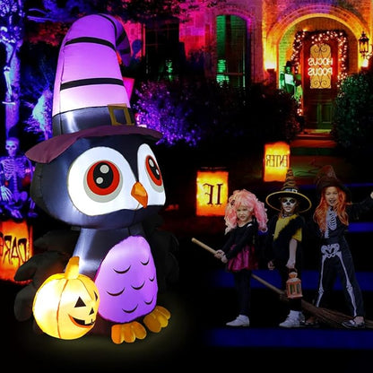 6FT Halloween Inflatables Outdoor Decorations Owl with Pumpkin, Halloween Blow Up Yard Decorations with Built-in LED Light for Inflatable Halloween Decoration Lawn Garden Indoor Outdoor Party