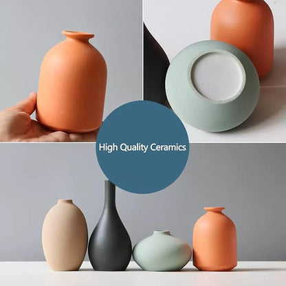 Small Ceramic Vase Set of 4 for Modern Home Decor, Minimalist Bohemian, Round Matte Vases for Dried Flowers&Pampas Grass, Office, Shelf, Living Room, Bedroom, Entryway Decor