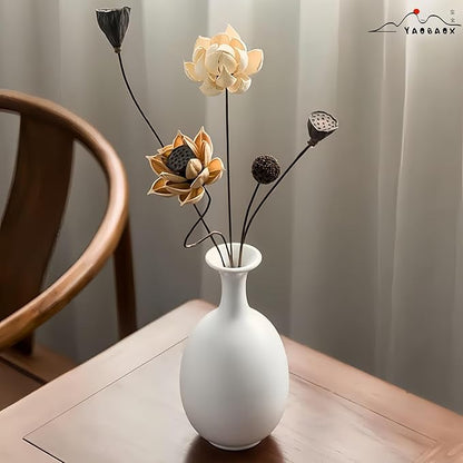 White Ceramic Vase with Dried Flowers, Handmade in Jingdezhen, for Modern Home Decor Office Bookshelf Tables Living Room Bedroom Shelf Decor Entryway Dry Flower Arrangement Ornament