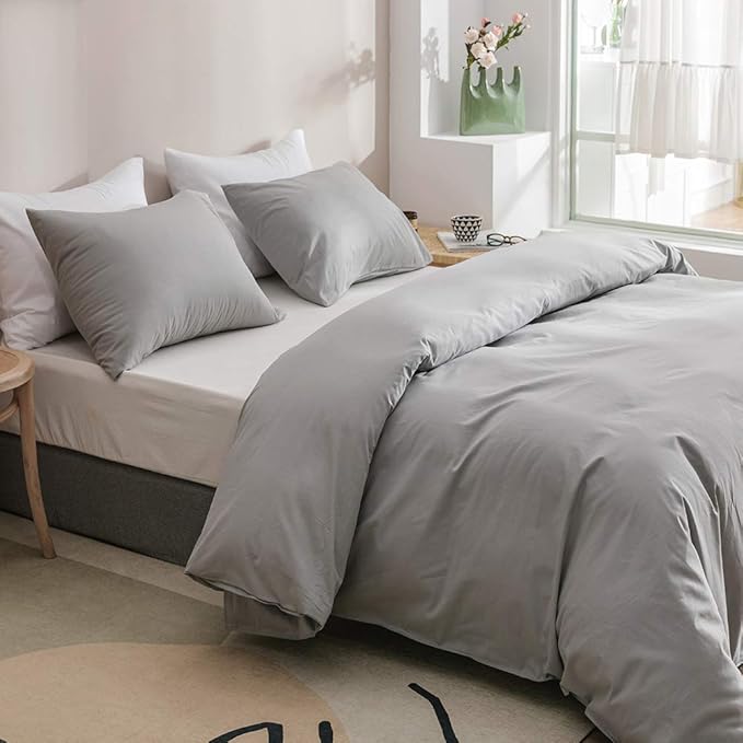 Wellboo Silver Grey Comforter Sets Full Women Men Light Gray Bedding Comforter Sets Girls Boys Elegant Grey Warm Blankets Adults Teens Solid Pale Color Quilts Durable Soft Pure All Gray Bedding