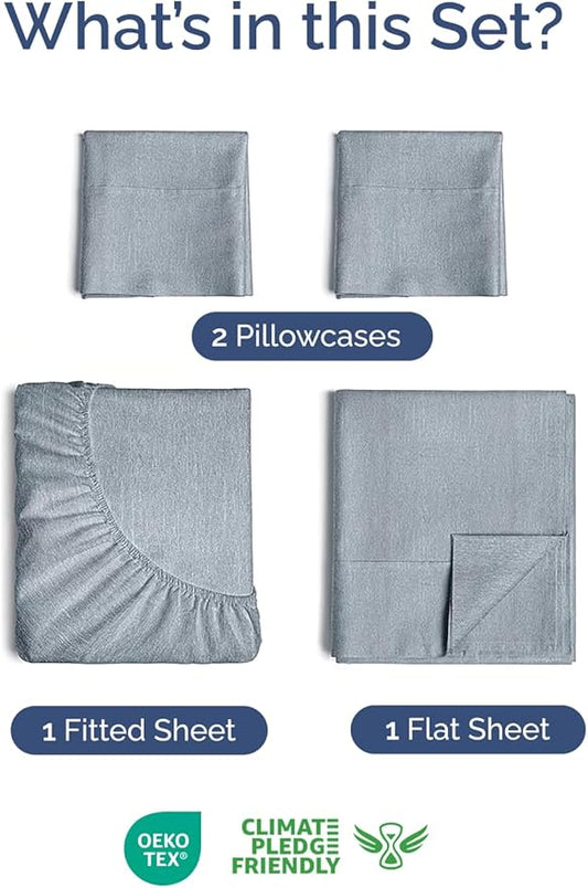Extra Deep Twin Sheet Set - 4 Piece Breathable and Cooling Sheets - Hotel Luxury Bed Sheets Set - Easy Fit - Soft, Wrinkle Free and Comfy Sheets Set - Heathered Blue Sheet Set with Extra Deep Pockets
