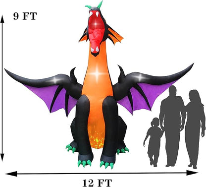 SEASONBLOW 12 FT Fire & Ice Dragon with Wings, Inflatable Halloween Decoration for Indoor Outdoor Home Party Lawn Garden Yard
