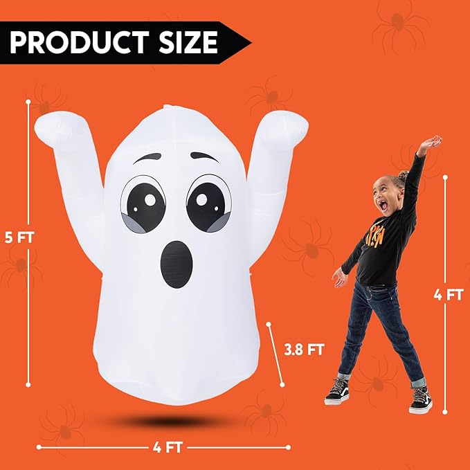 Joiedomi 5 FT Tall Halloween Inflatable Ghost Outdoor Decoration, Inflatable Halloween Ghost Decor Outdoor with Rotating Light, Blow Up Yard Decoration for Party Lawn Garden Decor