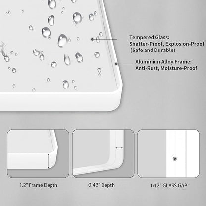 LOAAO 48x32 Inch White Metal Framed Bathroom Mirror for Wall, White Bathroom Vanity Mirror Farmhouse, Large Rounded Rectangle Mirror, Anti-Rust, Tempered Glass, Hangs Horizontally or Vertically
