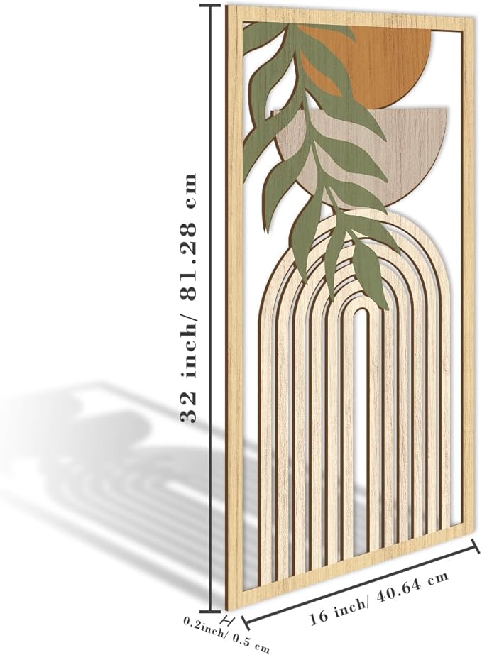 IARTTOP Large Sage Green Abstract Boho Wall Art Set Of 3 Geometric Wood Wall Art Mid Century Modern Artwork Neutral Bohemian Wall Decor for Living Room Bedroom Office-16 x 32 Inch