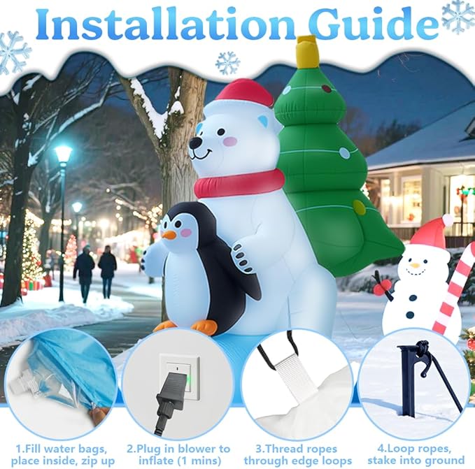 GARIG 7FT Christmas Inflatables Polar Bear and Penguin Outdoor Decorations, Christmas Blow Up Yard Decorations with Built-in LEDs for Xmax Outdoor Party, Yard, Garden