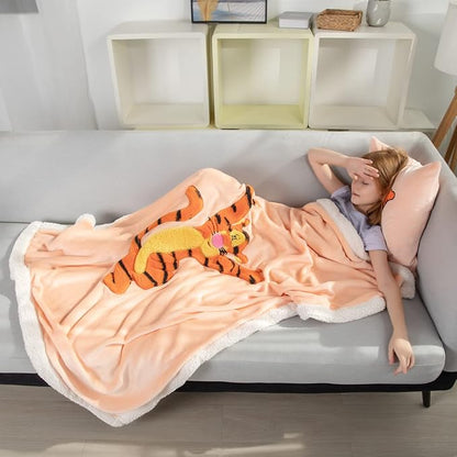 COSUSKET Kids Tiger Throw Blanket, 3D Animal Embroidery Sherpa Blanket Boys Girls Gifts