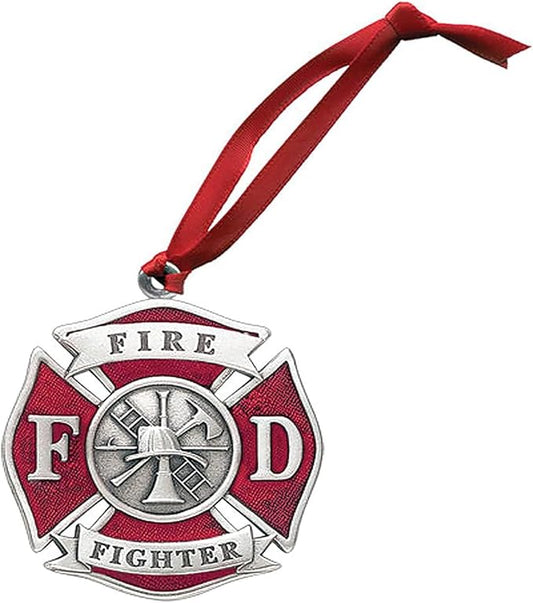 Firefighter Ornament | Hand-Sculpted Christmas Tree Ornament | Intricately Crafted Metal Pewter Alma Mater Inlay