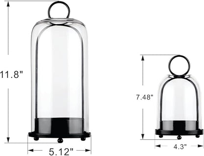 5" & 4" Wide Versatile Metal Candle Holder with Handmade Sturdy Glass Dome in Black for Pillar Candle & Plants, 5.1" xH11.8 4" xH7.5, Industrial, Farmhouse. Modern Style (2, Black, Large & Small)