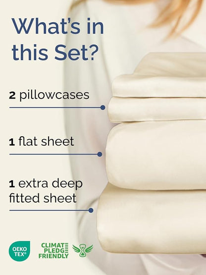 Extra Deep Twin XL Sheet Set - 4 Piece Breathable and Cooling Sheets - Hotel Luxury Bed Sheets Set - Easy Fit - Soft, Wrinkle Free and Comfy Sheets Set - Off White Sheet Set with Extra Deep Pockets