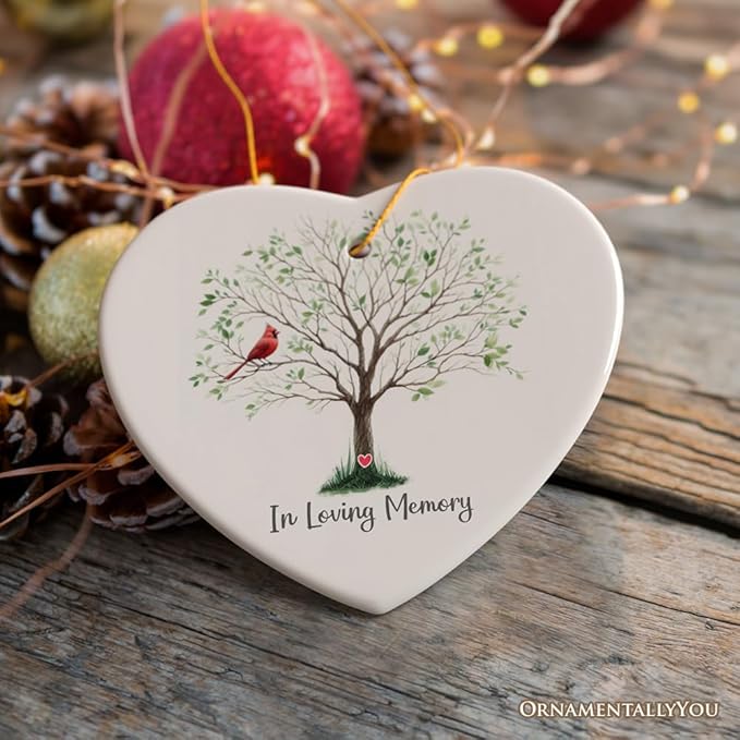 in Loving Memory of Mom and Dad Cardinal on a Tree Ornament, Heavenly Christmas Remembrance Gift, Version 1
