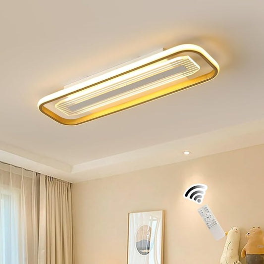 Becailyer Modern Ceiling Light, 62W Dimmable LED Flush Mount Ceiling Lamp, 31.49" Acrylic Linear Chandelier Lighting Close to Ceiling Light Fixture for Living Dining Room Kitchen Bedroom Hallway, Gold