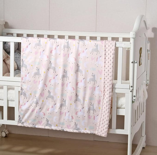 CREVENT Minky Baby Blanket for Girls - Soft Plush Receiving Blanket for Newborns - 30x40 Inches (Unicorn)