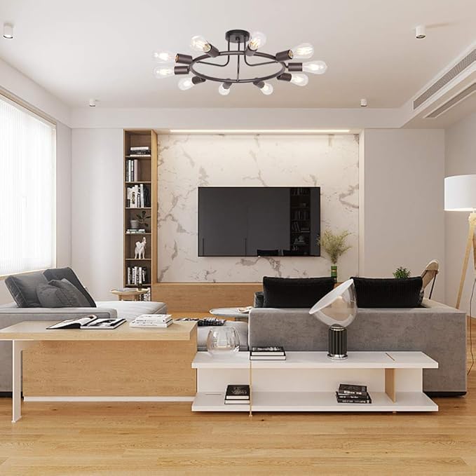 BONLICHT Modern Sputnik Chandelier Oil-Rubbed Bronze 10-Light Mid Century Semi Flush Mount Ceiling Light Fixture Retro Chandelier Lighting for Living Room Dining Room Bedroom