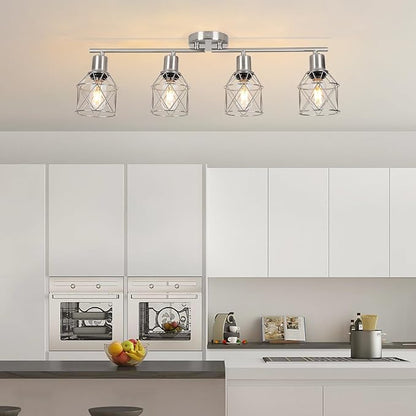 WILON Ceiling Lighting Fixtures,4 Way Track Light Fixture,4 Ceiling Spotlight,Kitchen Island Lighting Semi Flush Mount,Kitchen Track Lighting Flexibly Rotatable Light Head,E26 Base