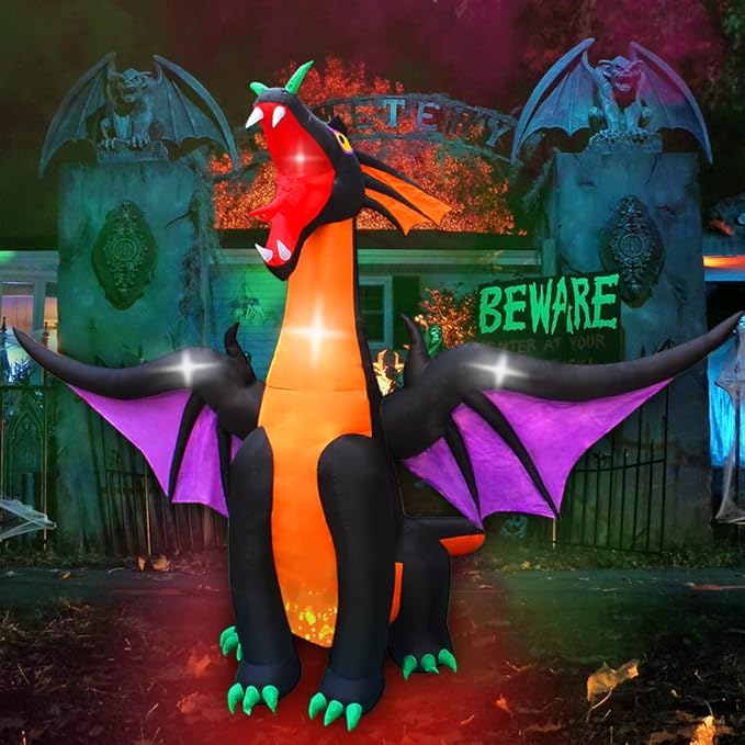 SEASONBLOW 12 FT Fire & Ice Dragon with Wings, Inflatable Halloween Decoration for Indoor Outdoor Home Party Lawn Garden Yard