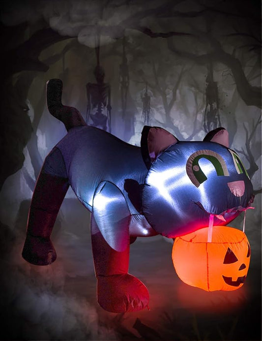 AJY 8 Feet Halloween Giant Black Cat with Pumpkin Inflatable LED Lights Decor Outdoor Indoor Holiday Decorations Blow up Lighted Yard Decor, Giant Lawn Inflatable Home Garden Party Favor Decoration