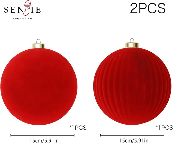 6inch Big Velvet Christmas Ornaments for Xmas Trees, 2 pcs Flocked Christmas Balls Sets for Holiday Decor