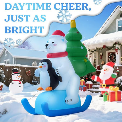 GARIG 7FT Christmas Inflatables Polar Bear and Penguin Outdoor Decorations, Christmas Blow Up Yard Decorations with Built-in LEDs for Xmax Outdoor Party, Yard, Garden
