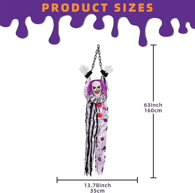 Halloween Decorations Outdoor and Indoor,Scary Halloween Animatronics Clown,Hanging Clown with Light-Up Eyes and Creepy Sound,Party Decorations for Yard Lawn,Haunted House Decor