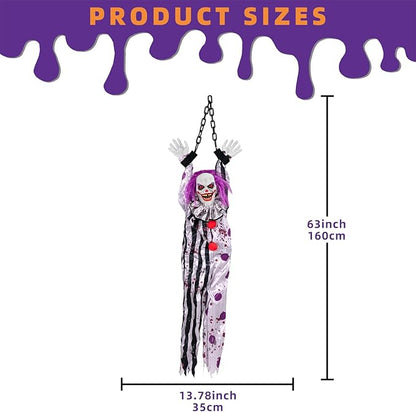Halloween Decorations Outdoor and Indoor,Scary Halloween Animatronics Clown,Hanging Clown with Light-Up Eyes and Creepy Sound,Party Decorations for Yard Lawn,Haunted House Decor