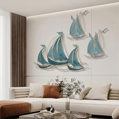 3 PCS Metal Wall Art Large Metal Sailboat Wall Decor, Metal Ship Wall Decorations, Large Metal Ship Wall Decor for Living Room, Bedroom, Modern Home Wall Sculpture for Office, Bedroom