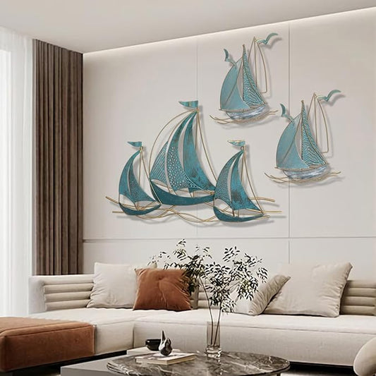 3 PCS Metal Wall Art Large Metal Sailboat Wall Decor, Metal Ship Wall Decorations, Large Metal Ship Wall Decor for Living Room, Bedroom, Modern Home Wall Sculpture for Office, Bedroom