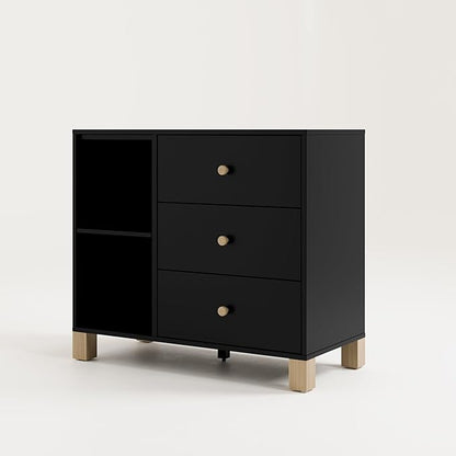 Storkcraft California 3 Drawer Combo Dresser (Black with Driftwood) – GREENGUARD Gold Certified, Interlocking Drawer System, Pre-Installed Drawer Tracks for Easier Assembly, Spacious Cabinet