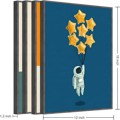 TIME TREE Space Wall Art for Boys Room, 12x16 Framed Inspirational wall art for Bedroom Decor, Canvas Space Nursery Wall Decor, Astronaut Decor Kit of 4