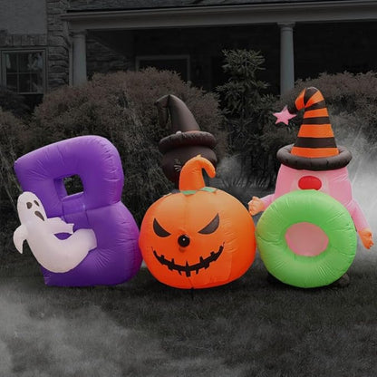 Haunted Hill Farm 5-Ft Tall Boo Sign Blow Up Inflatable with Lights and Music, Outdoor Halloween Inflatable Decoration for Lawn and Yard, Large Spooky Holiday Decor