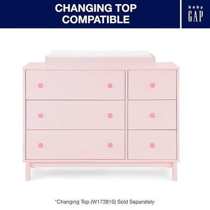 GAP babyGap Legacy 6 Drawer Dresser with Interlocking Drawers - Greenguard Gold Certified, Blush Pink/Dark Pink