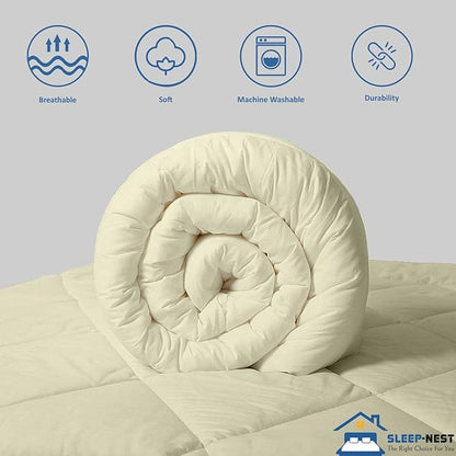 SLEEP-NEST All Season Luxury - Full Size Comforter 82x86 - Down Alternative 1 Piece Pinch Pleat Quilt with 8 Tabs - Ultra Soft, Lightweight Hotel Style Breathable Bedding, Pintuck Blanket - Ivory
