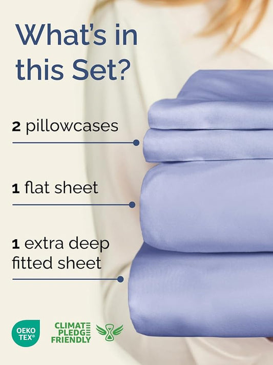 Extra Deep Twin XL Sheet Set - 4 Piece Breathable & Cooling Sheets - Hotel Luxury Bed Sheets Set - Easy & Secure Fit - Soft, Wrinkle Free & Comfy Sheets Set - Lavender Sheet Set w/Extra Deep Pockets